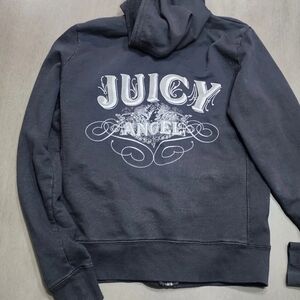 Vintage Juicy Couture Y2K Zip Hoodie Black Back Juicy Angel Bling Jacket M